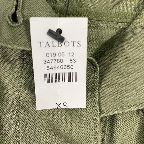 Talbots Jacket Womens XS Green Utility Button Front Cotton Linen Safari Belted - Picture 3 of 14